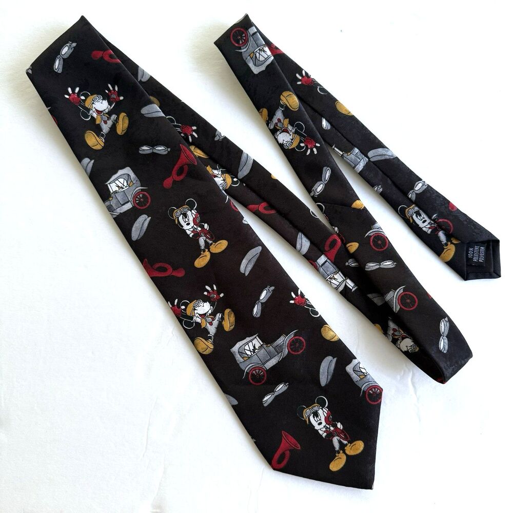 Vtg Mickey Mouse Antique Car Tie Model T Roadster Horn Hat Black 4" x 57" NWT